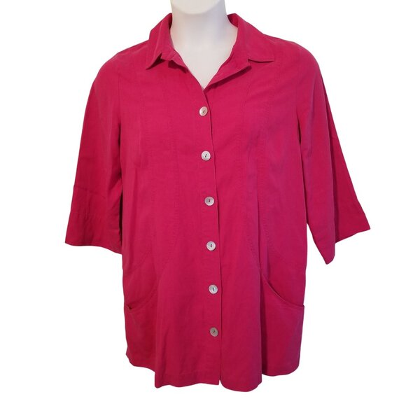 Soft Surroundings M Hot Pink Blouse Tunic Top Linen Blend Barbiecore Summer - Picture 1 of 6